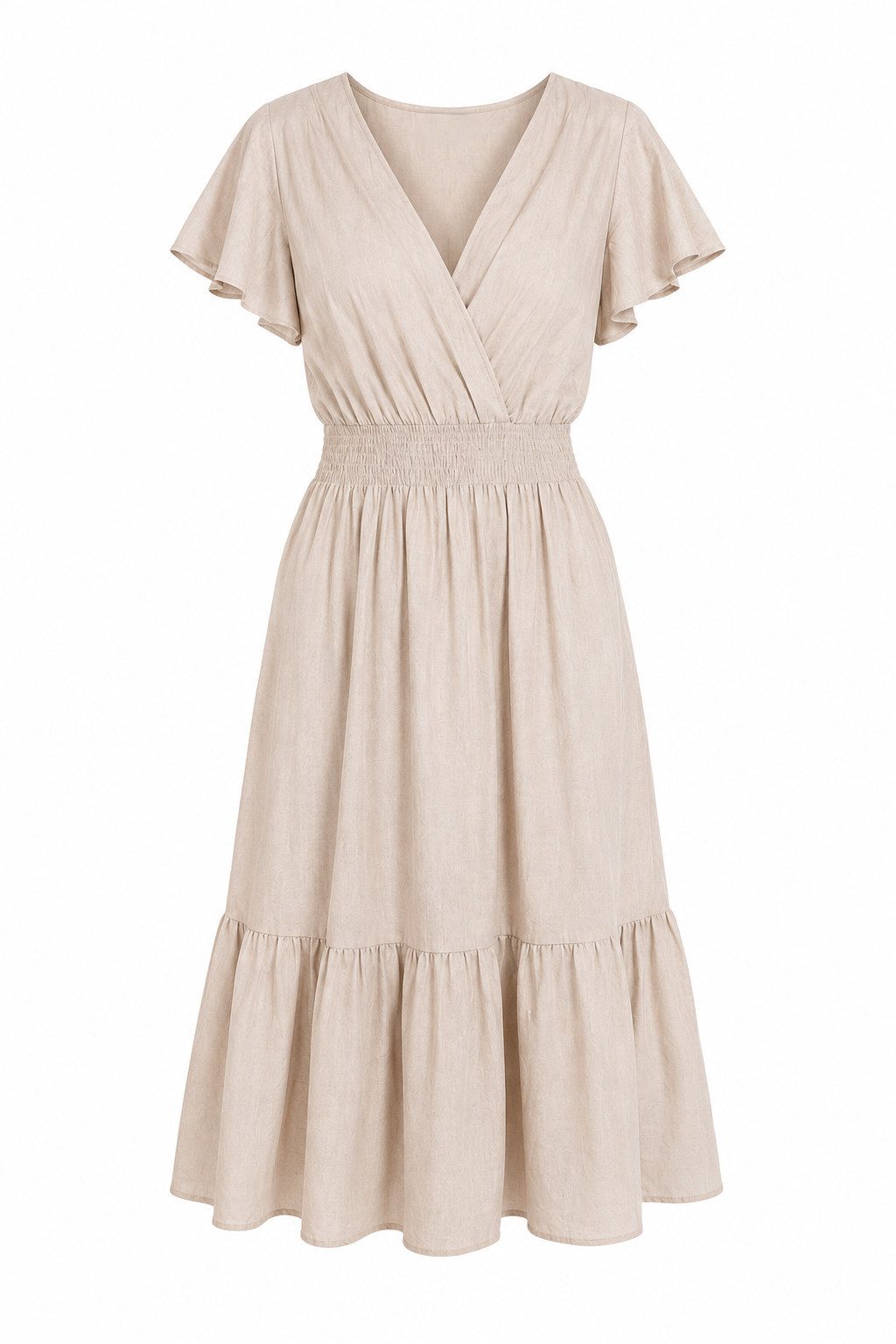 ITALY VIBES Sommerkleid - leichtes Midikleid für Damen mit Wickelausschnitt und Smokbund