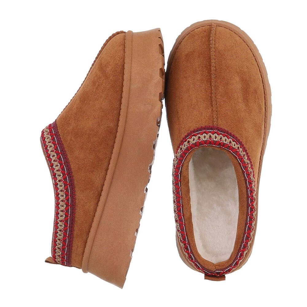 Ital-Design Die bequemen Plateau-Slipper Hausschuh (87475115) Flach Stiefeletten in Camel