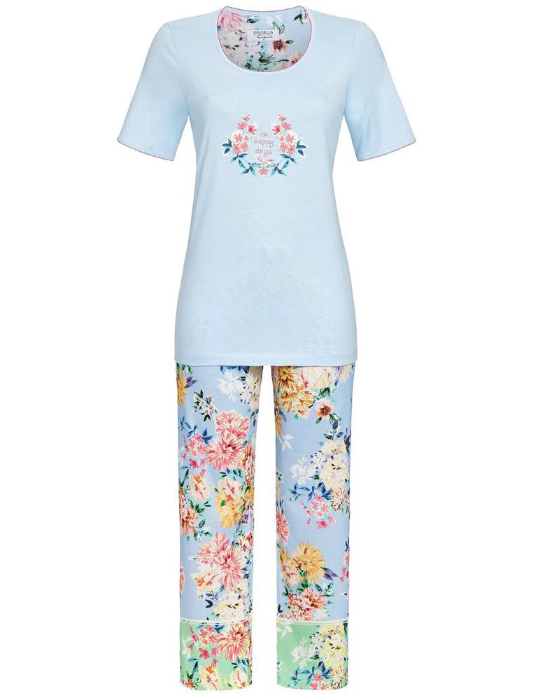 Ringella Pyjama Damen Schlafanzug mit 7/8 Hose "Dahlia" 2261213 - Hellblau Floraldessin (2 tlg)