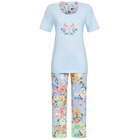 Ringella Pyjama Damen Schlafanzug mit 7/8 Hose "Dahlia" 2261213 - Hellblau Floraldessin (2 tlg)