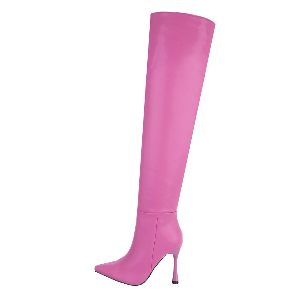 Ital-Design Damen Abendschuhe Party Overkneestiefel Clubwear Pfennig-/Stilettoabsatz High-Heel Stiefel in Pink &