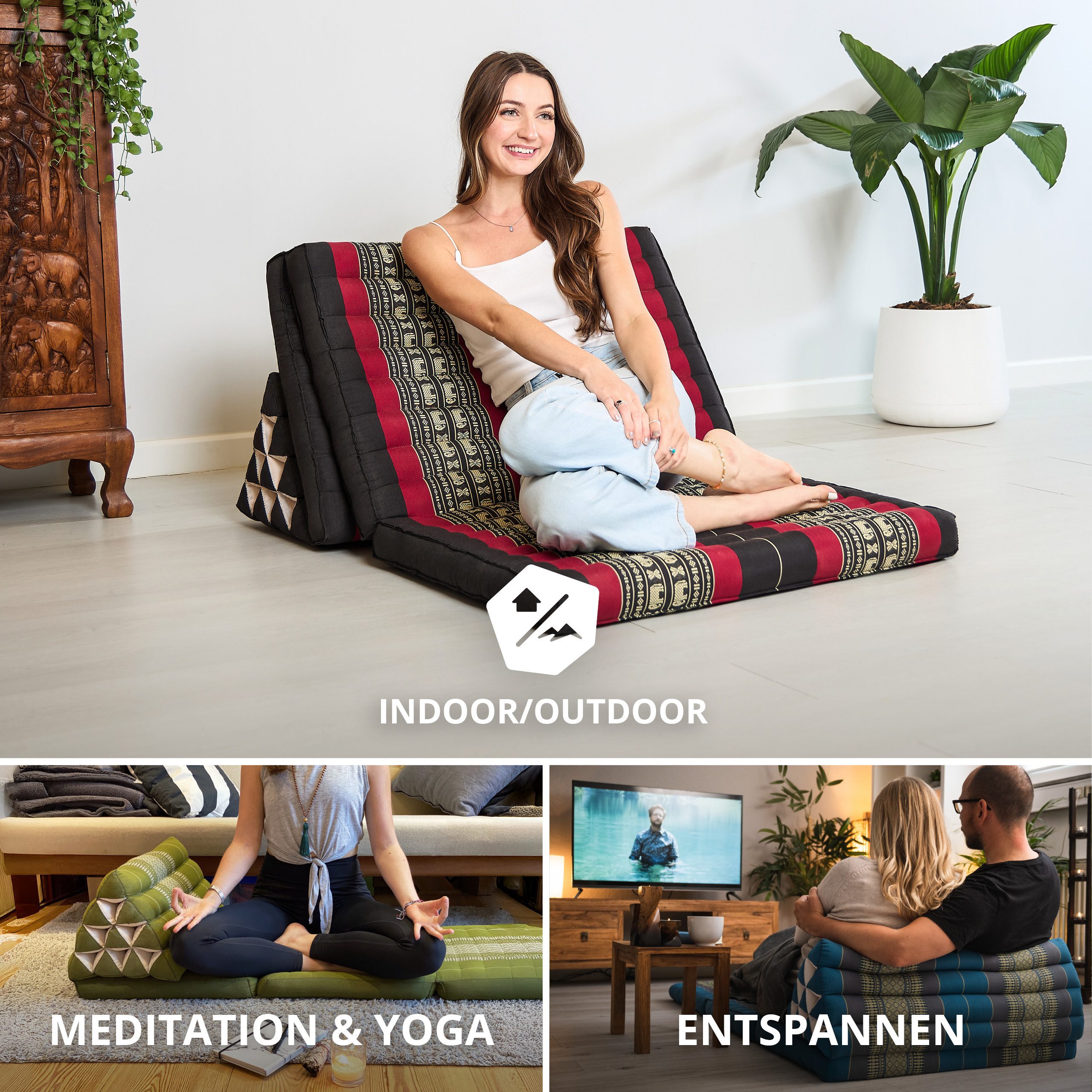 livasia Sitzsack Thaikissen XXL breit - 190x80x8cm, Kapok, vegan, handgefertigt