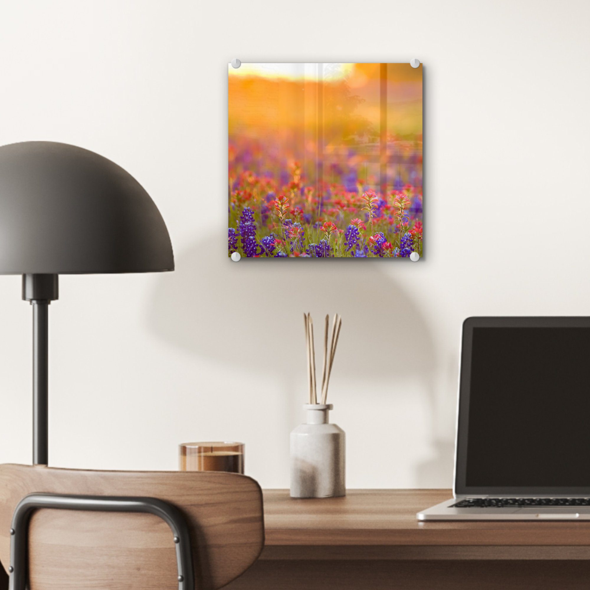 Wandbild MuchoWow Acrylglasbild Glasbilder Wanddekoration auf Bilder - Foto - (1 Blumen Gold Glas St), Sonne, auf Glas - - -