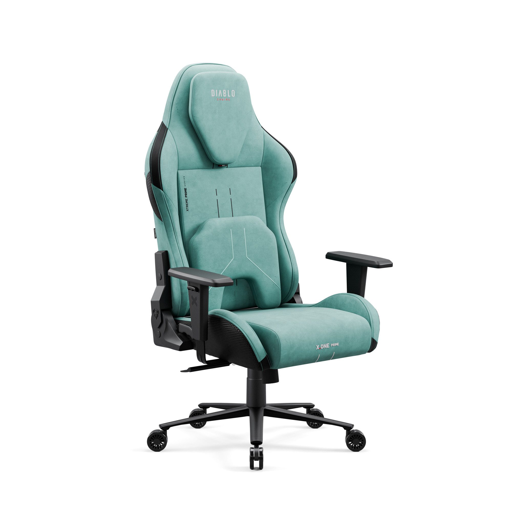 DIABLO CHAIRS Gaming-Stuhl X.One Prime Stoff ergonomisch Metallbasis 140kg CoolComfort (Magnetische Kopfstütze, Höhenverstellbare Armlehnen, Kühlender Sitz), Kopfstütze Lendenkissen CoolComfort Räder Stoff