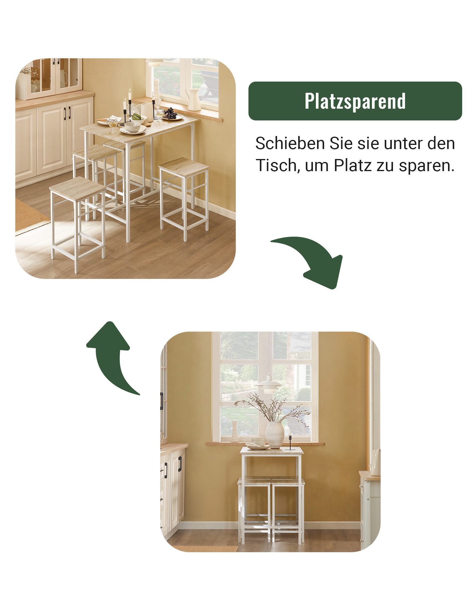 SoBuy Bartisch OGT11, Essgruppe Küchentisch Set für Esszimmer Balkon Garten, Bartisch Set 5-teilig Esstisch Bistrotisch mit 4 Stühlen Sitzgruppe