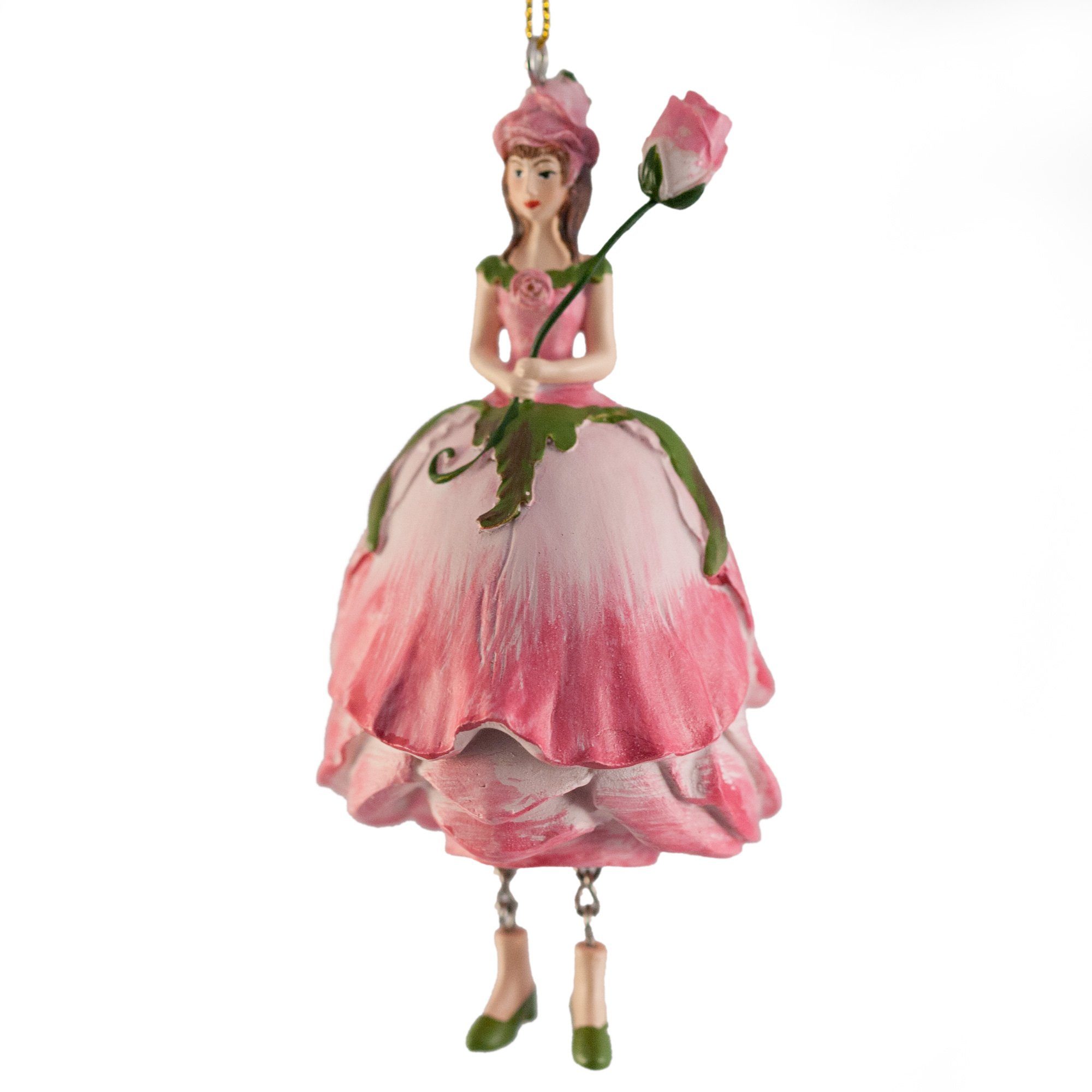 ROSEMARIE SCHULZ Heidelberg Dekofigur Blumenmädchen Figur Rose Rosa Dekohänger Blumen Deko-Objekt Kunstblume, Handbemalte Figur aus Polyresin