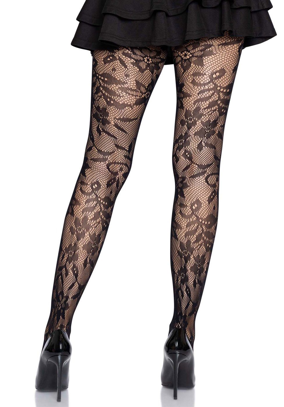 Leg Avenue Netzstrumpfhose Strumpfhose mit floralem Muster - schwarz (1 St) elastischer Netz-Stoff – Bild 2 von 5