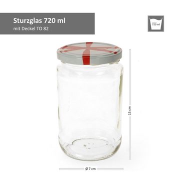 MamboCat Einmachglas 6er Set Rundglas 720 ml To 82 Schleifendekor Deckel incl. Rezeptheft, Glas