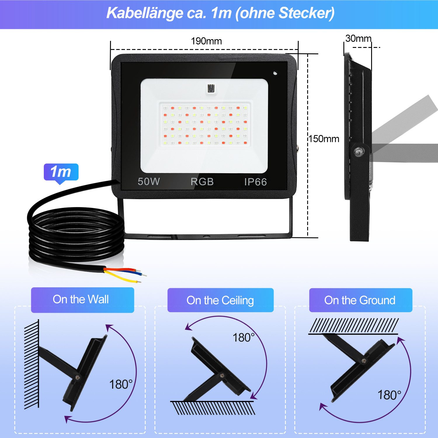 Clanmacy LED Flutlichtstrahler RGB LED Fluter IP67 Gartenlicht Strahler Spo günstig online kaufen