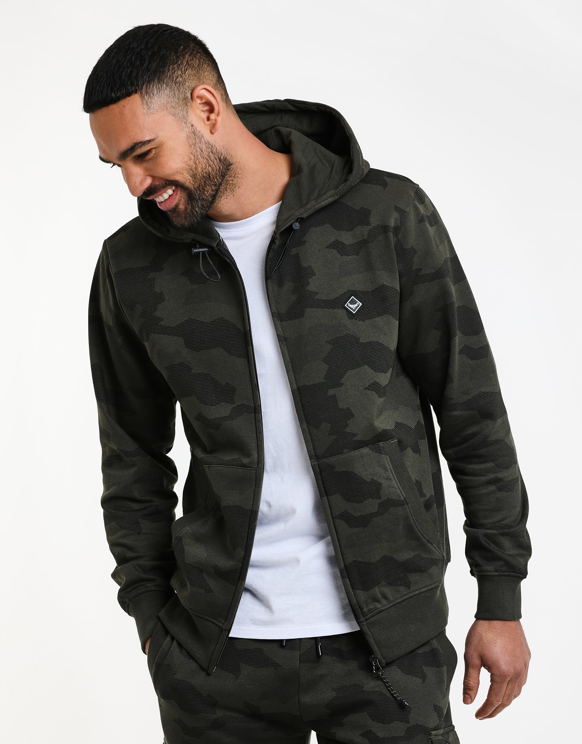 Khaki THBThrough Sweatjacke Camo - camouflage Threadbare olivgrün