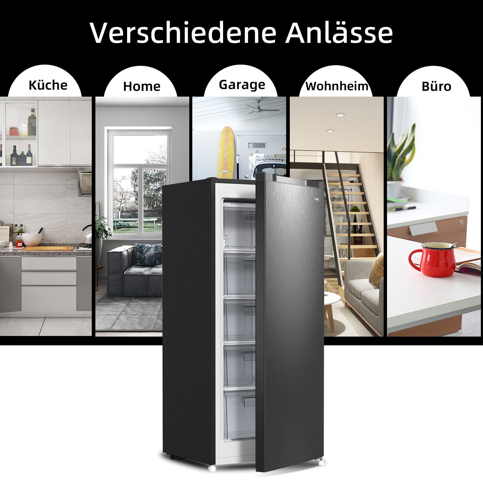 CHiQ Gefrierschrank Kompakt Gefrierschrank CSD95BC, 85 cm hoch, 54.9 cm breit, EEK C, 3 Gefrierschubladen, 4-Sterne-Gefrierfunktion, 39dB – Bild 4 von 5