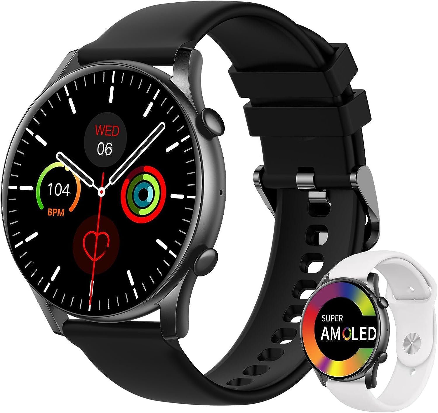 Niolina Smartwatch (1,43 Zoll, Andriod iOS), Herren Aktivitätstracker  Fitnessuhr mit Blutdruckmessgerät Wasserdicht