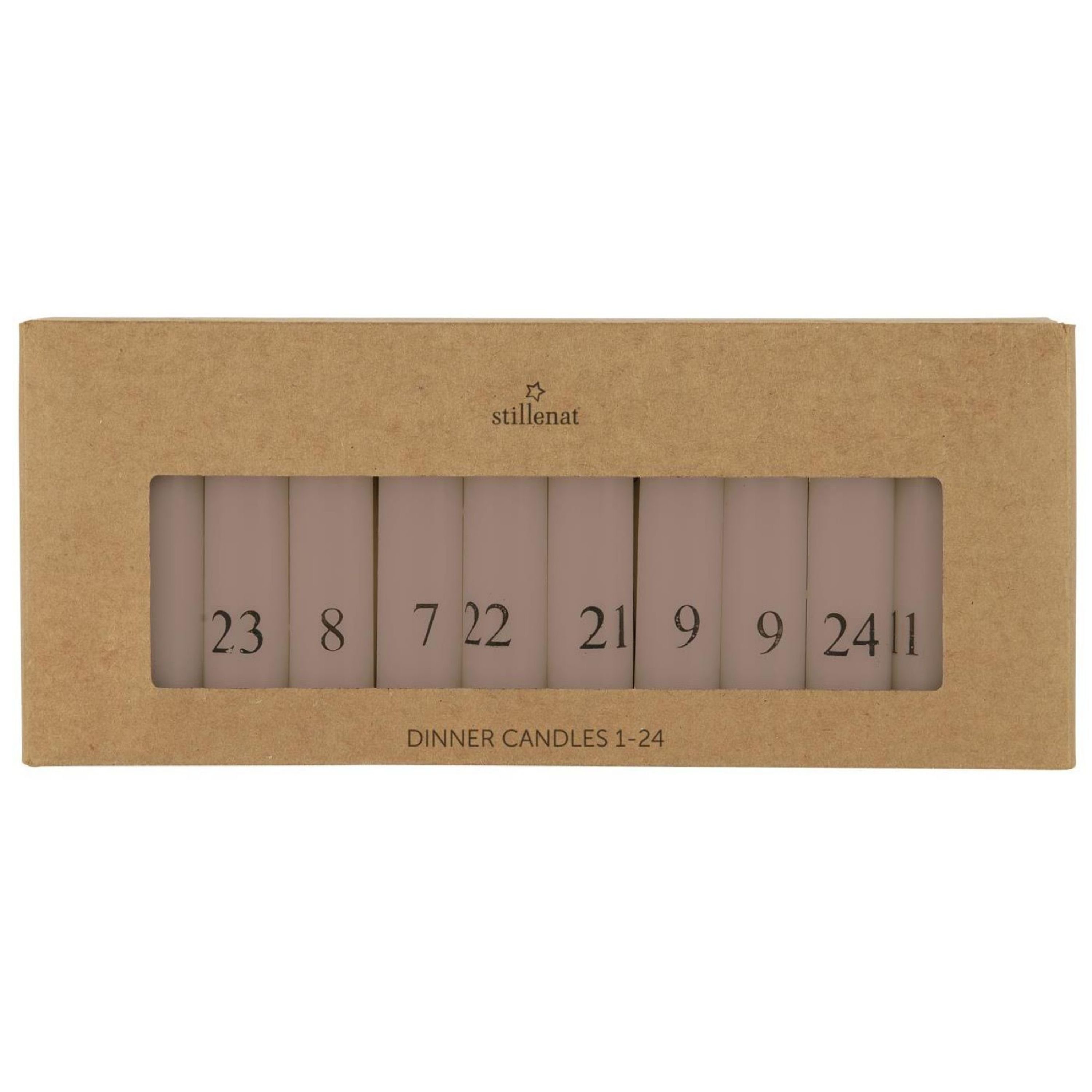 Ib Laursen Tafelkerze (Packung, 24-tlg., Pack), 24 Stk Stabkerzen, Adventskerze mit Zahlen 1-24, rosa.