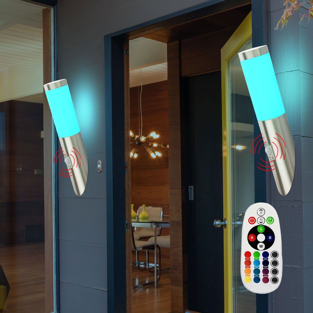 Warmweiß, etc-shop RGB Lampen Bewegungsmelder LED Wand Dimmer Set inklusive, Leuchtmittel Edelstahl 3er Außen Farbwechsel, Außen-Wandleuchte,