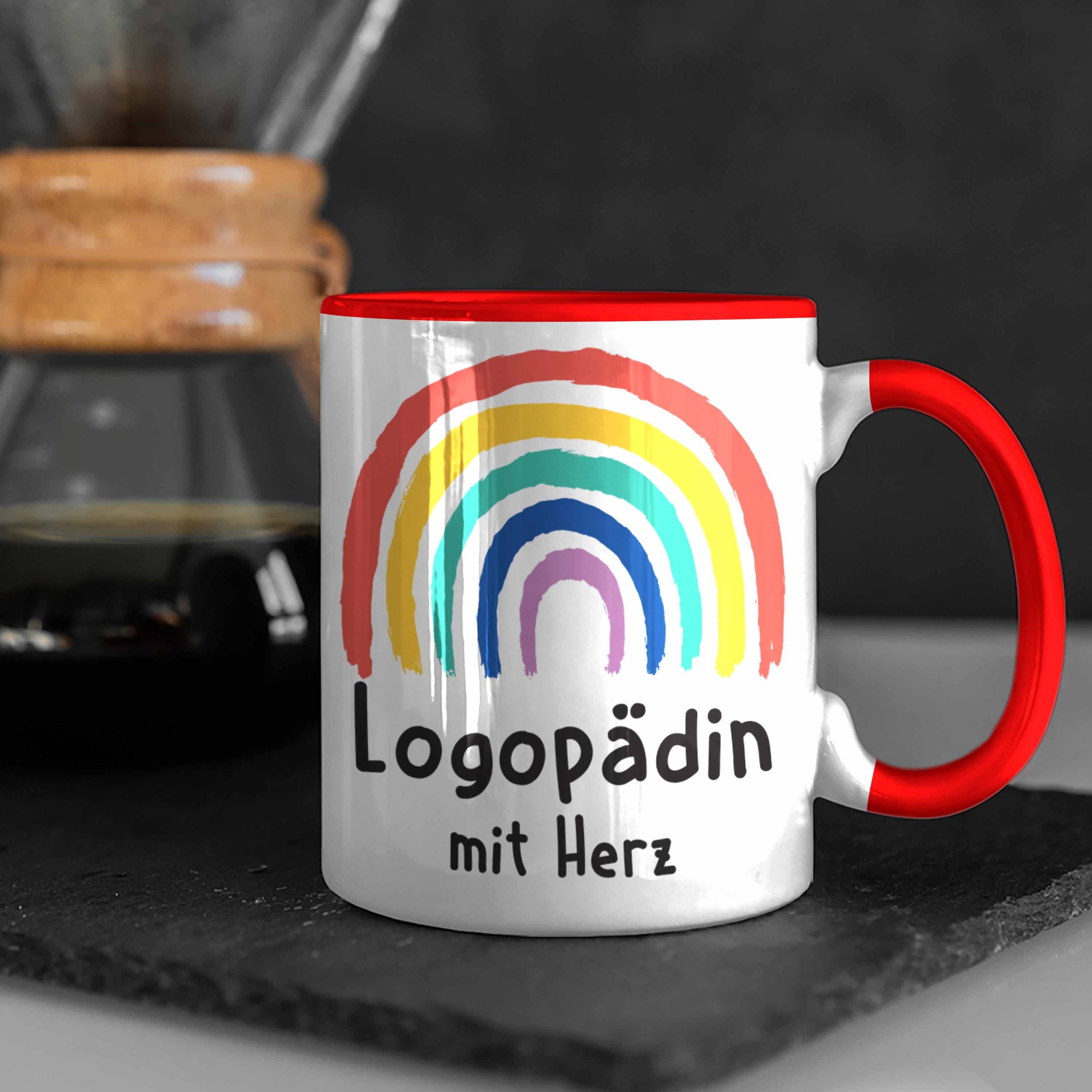 Trendation Geschenk Rot - Danke Herz Dankeschön Trendation Tasse mit mit Spruch Zubehör Logopädin Tasse Kaffeetasse