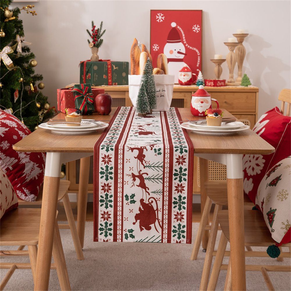 Rouemi Tischband Weihnachten 35×180cm, Rot Weihnachten Quaste Tischdecken, Elch Tischdecken, 35×200cm