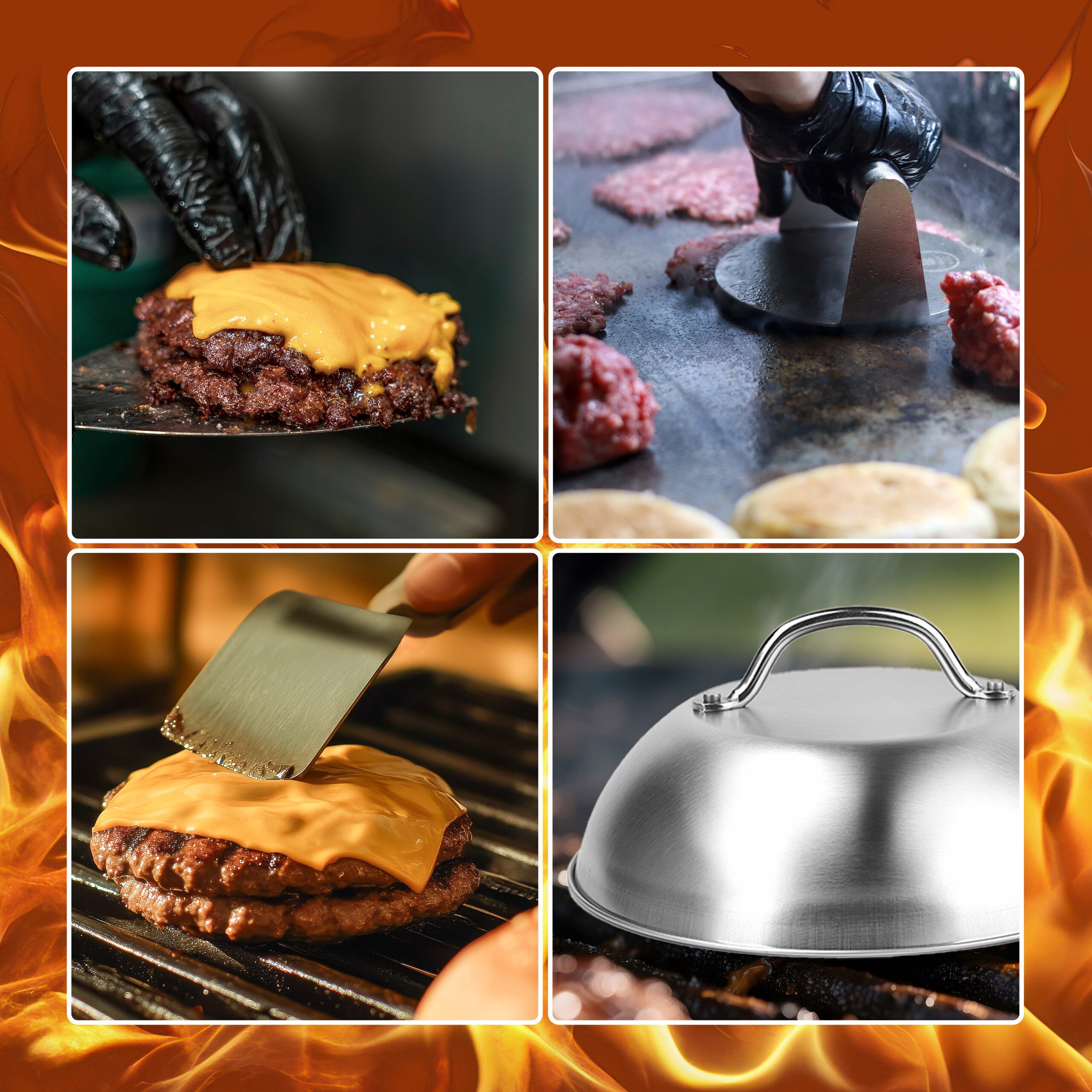 relaxdays Burgerpresse Smash Burger Set 3-teilig Edelstahl (3 St), Edelstahl – Bild 5 von 5