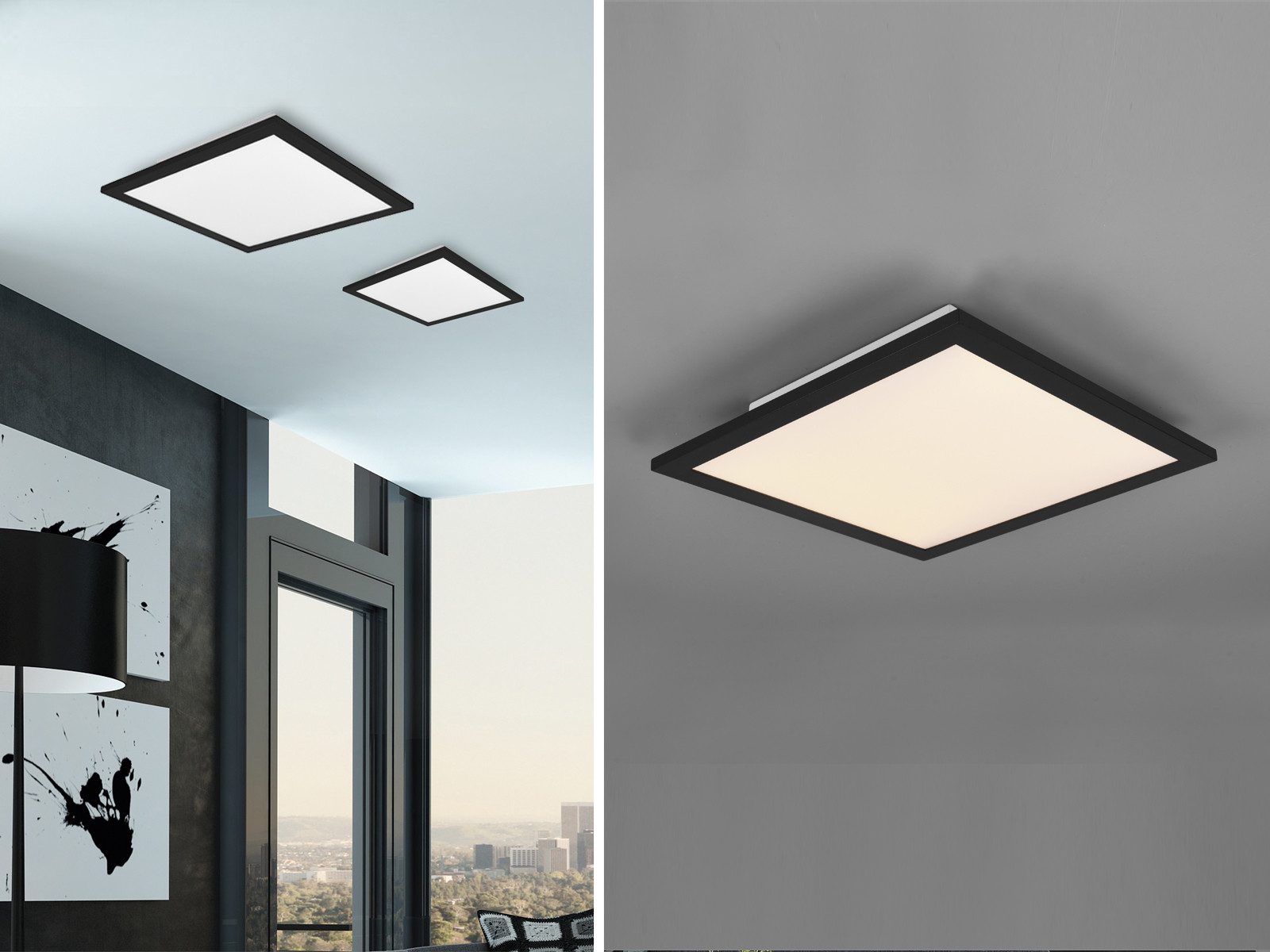 Reality Leuchten LED Deckenleuchte, LED fest integriert, Warmweiß, Großes Panel für Decke o. Wandleuchte, extrem flach aus Metall 45x45cm