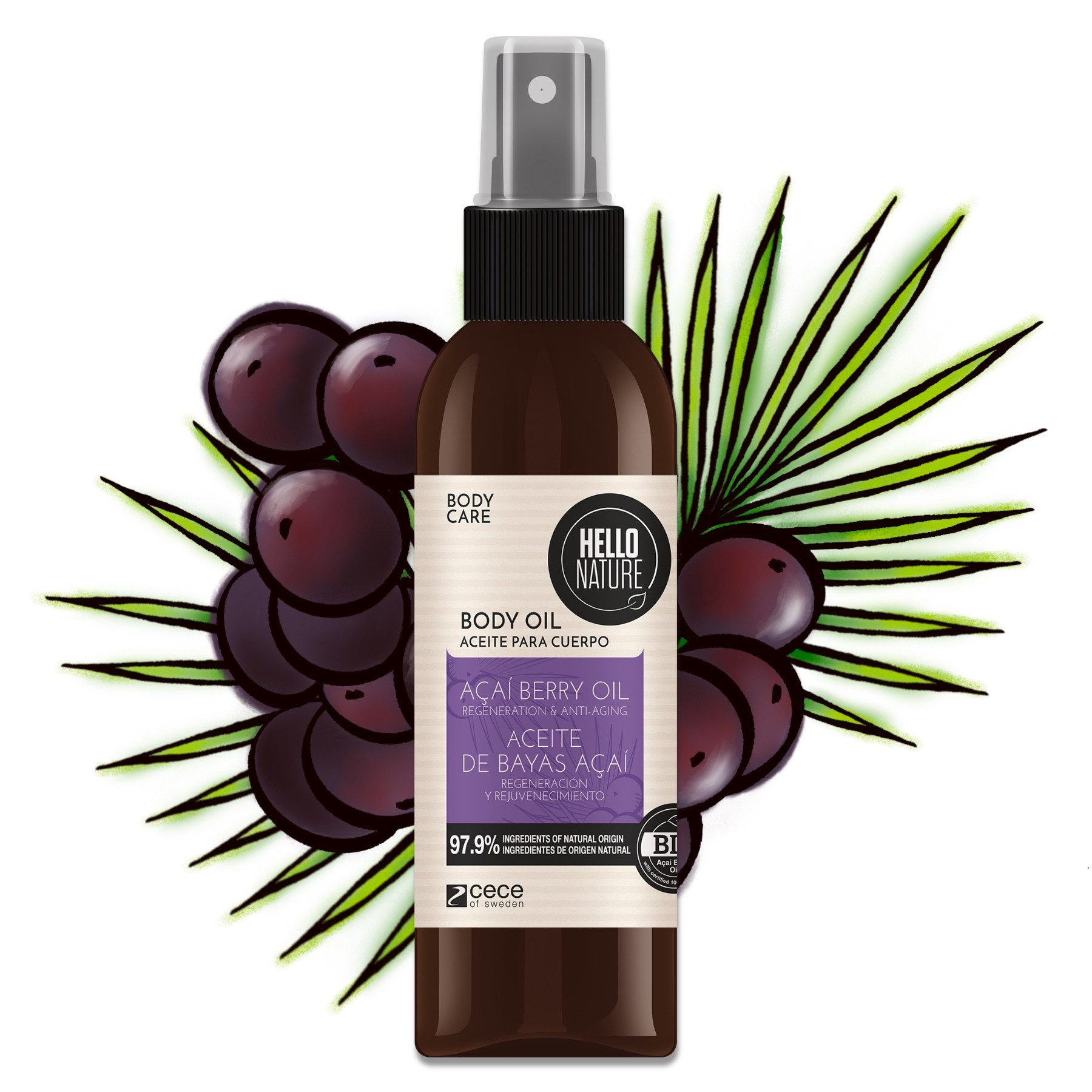Hello Nature Körperöl Hautöl Körperöl Pflegeöl Body Öl Acai-Beerenöl Gesicht Körperpflege, 1-tlg., Hautpflege, Körperöl, Acai, Spray