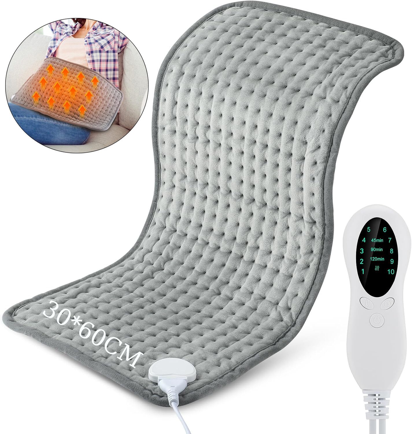 ZEUOPQ Heizdecke Heizkissen Elektrisch Wärmedecke mit Abschaltautomatik, 30*60cm, Abschaltautomatik, Schnelles Aufheizen, Weich, Maschinenwaschbar, 1-tlg., Wärmekissen für Rücken, Nacken, Schulter, Bauch, Knie, 10 Temperaturstufen won 30-70°, 3 Zeitstufen 45/90/120 Minuten