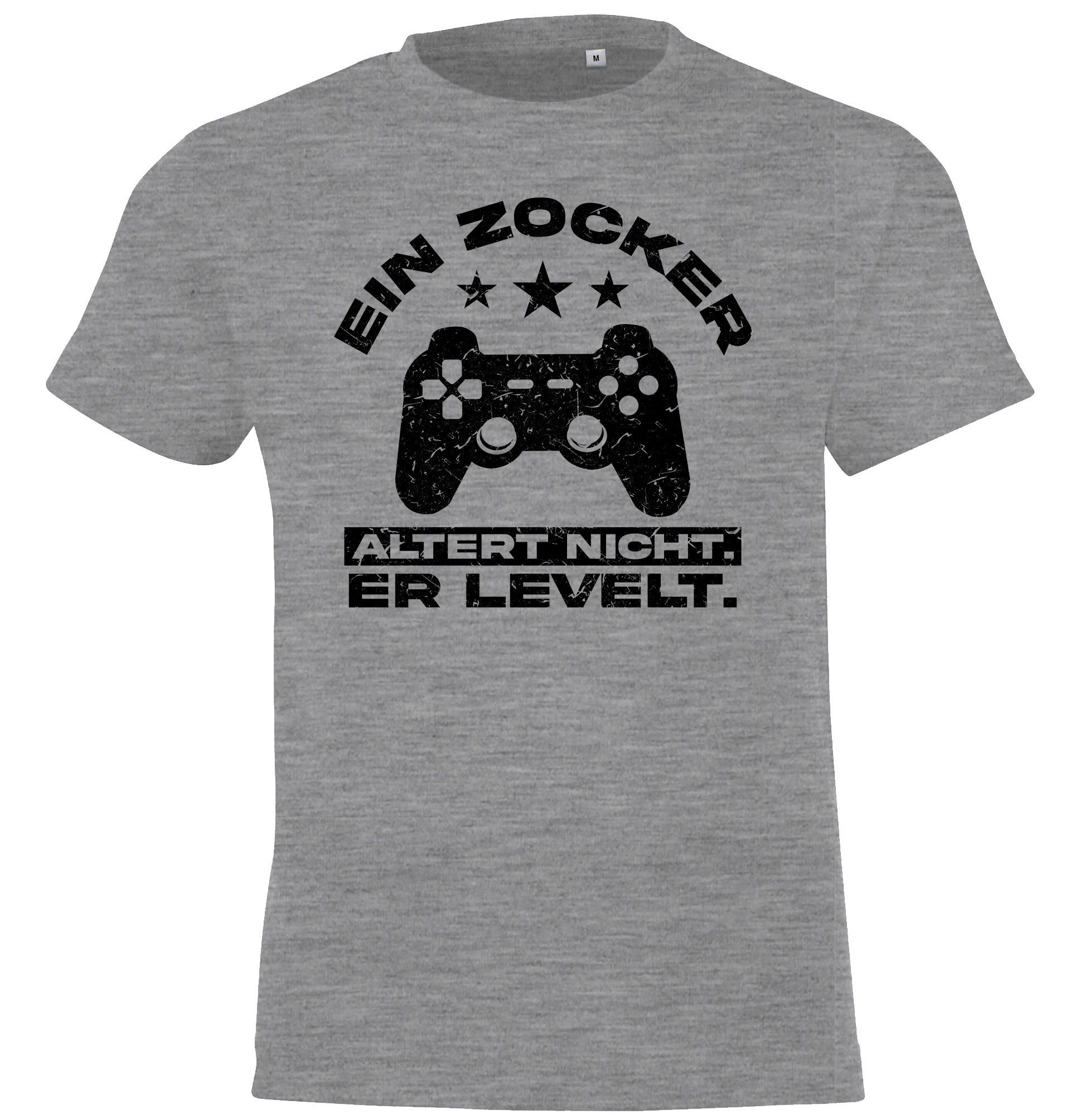 Youth Designz T-Shirt Ein Zocker altert nicht, er LEVELT! Kinder Shirt mit Controller Frontprint Grau