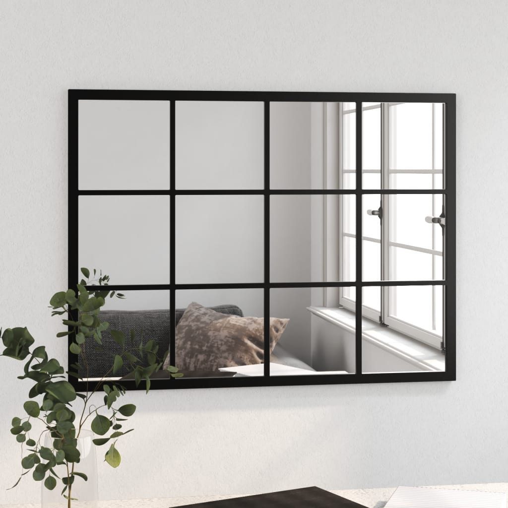 furnicato Wandspiegel Schwarzer 80 x 60 cm mit Metallrahmen (1-St), Glasspiegel mit vier Befestigungshaken für horizontale Montage