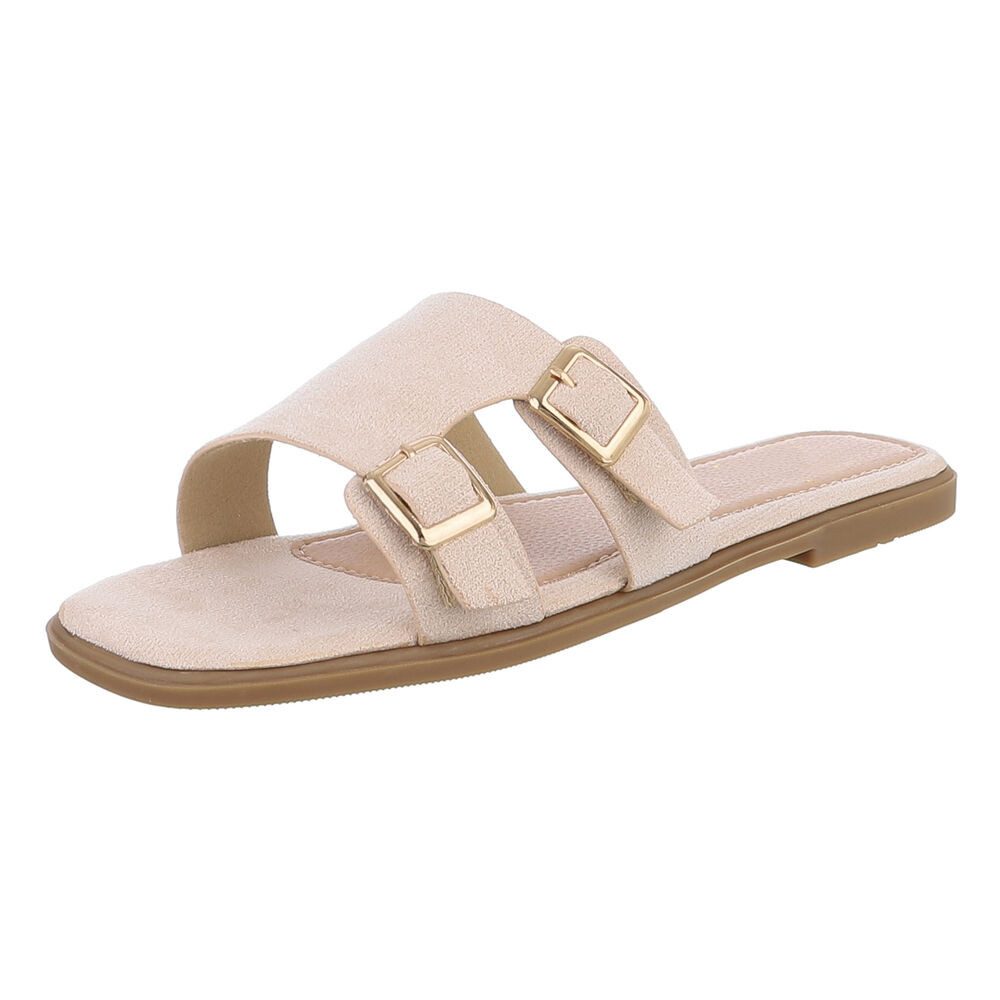 Ital-Design Elegante Slippers mit Schnallen für Damen – Sommerkomfort Pantolette (89542680) Blockabsatz Pantoletten in Beige