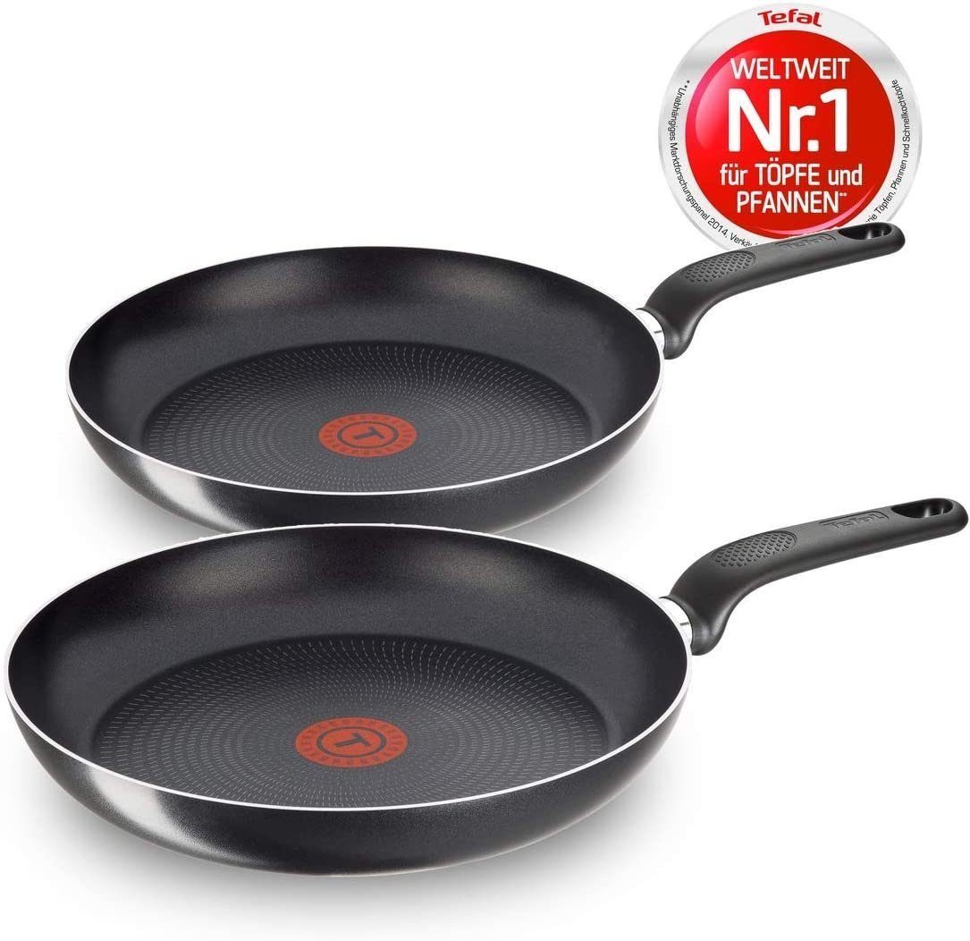 Tefal Pfannen-Set B3140 Simple-Cook, Aluminium (Set, 3-tlg., 3-teilig Set,  3-tlg., 24 + 28 cm Pfanne + Pfannenwender), integrierte Temperaturanzeige,  nicht Induktionsfähig