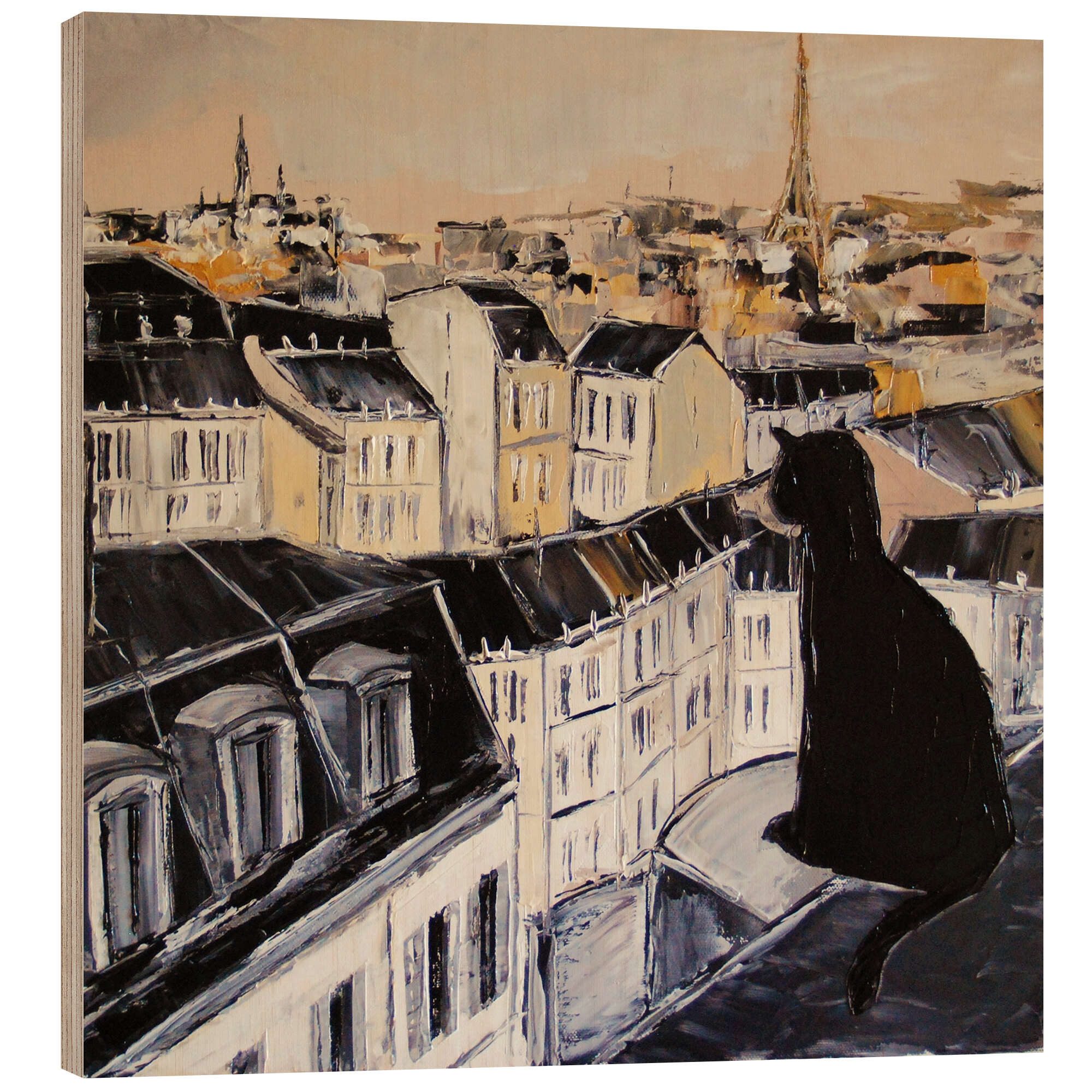 Posterlounge Wandbild Schwarze Katze über den Dächern von Paris, JIEL, erhältlich als Poster, Leinwandbild, Wandsticker oder Acrylglasbild