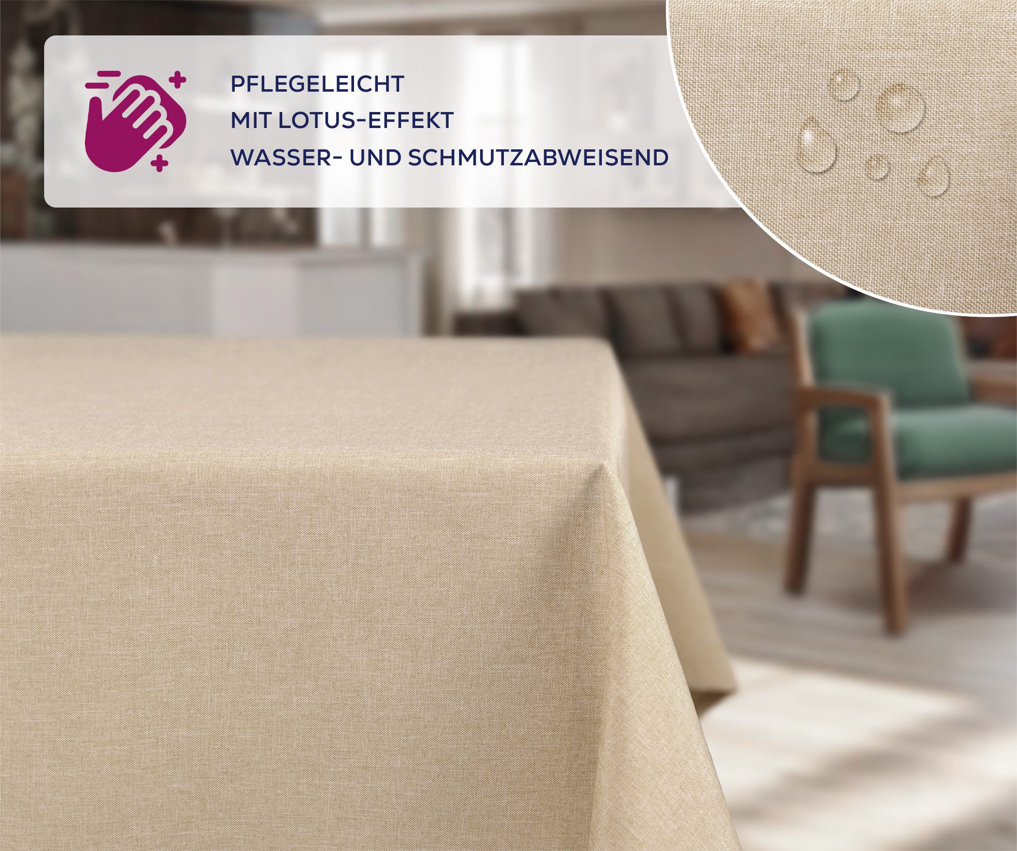 Beautex Tischdecke Fleckenabweisende bügelfreie Tischdecke mit Lotuseffekt, Leinenoptik (1-tlg) – Bild 2 von 5