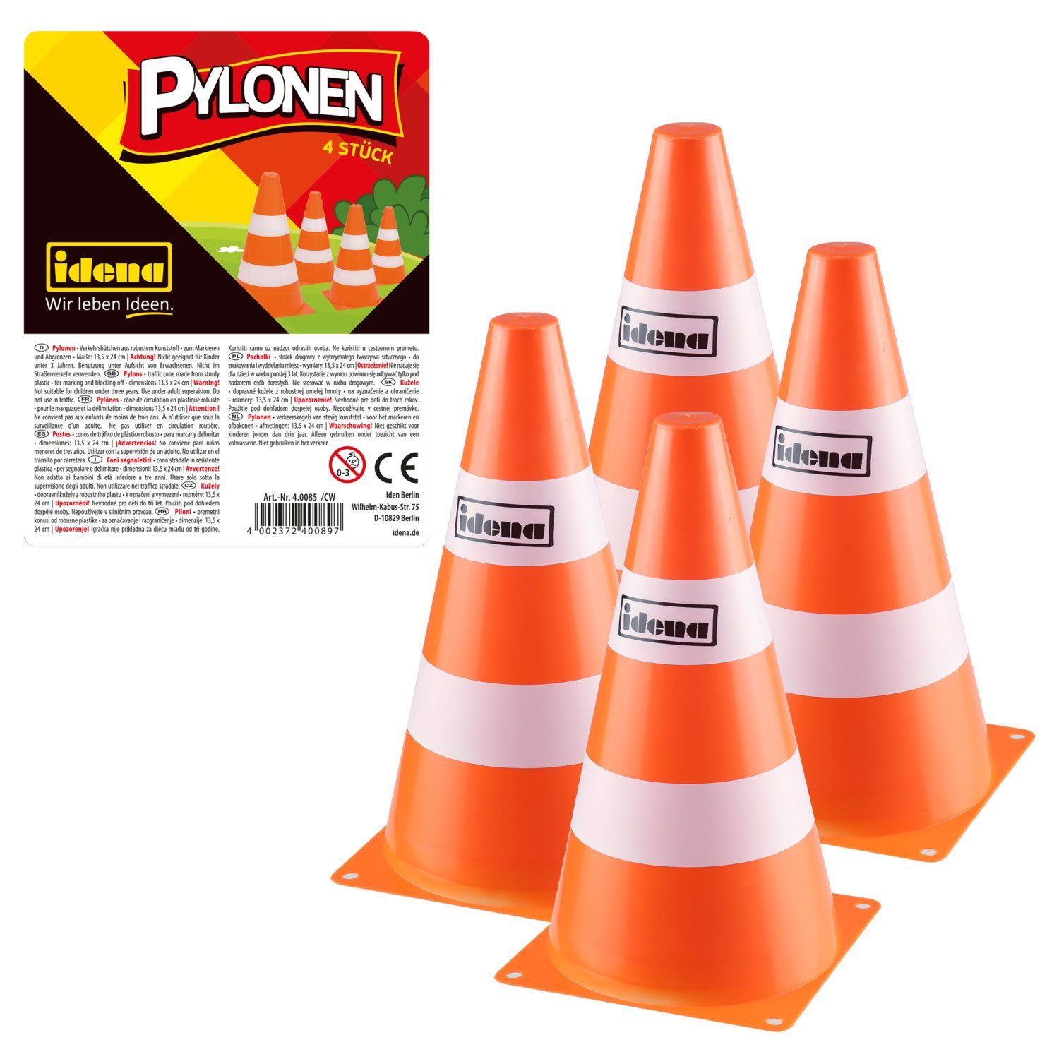Pylone Idena 40085 - Pylonen, 4 Stück, Verkehrshütchen aus Kunststoff, für