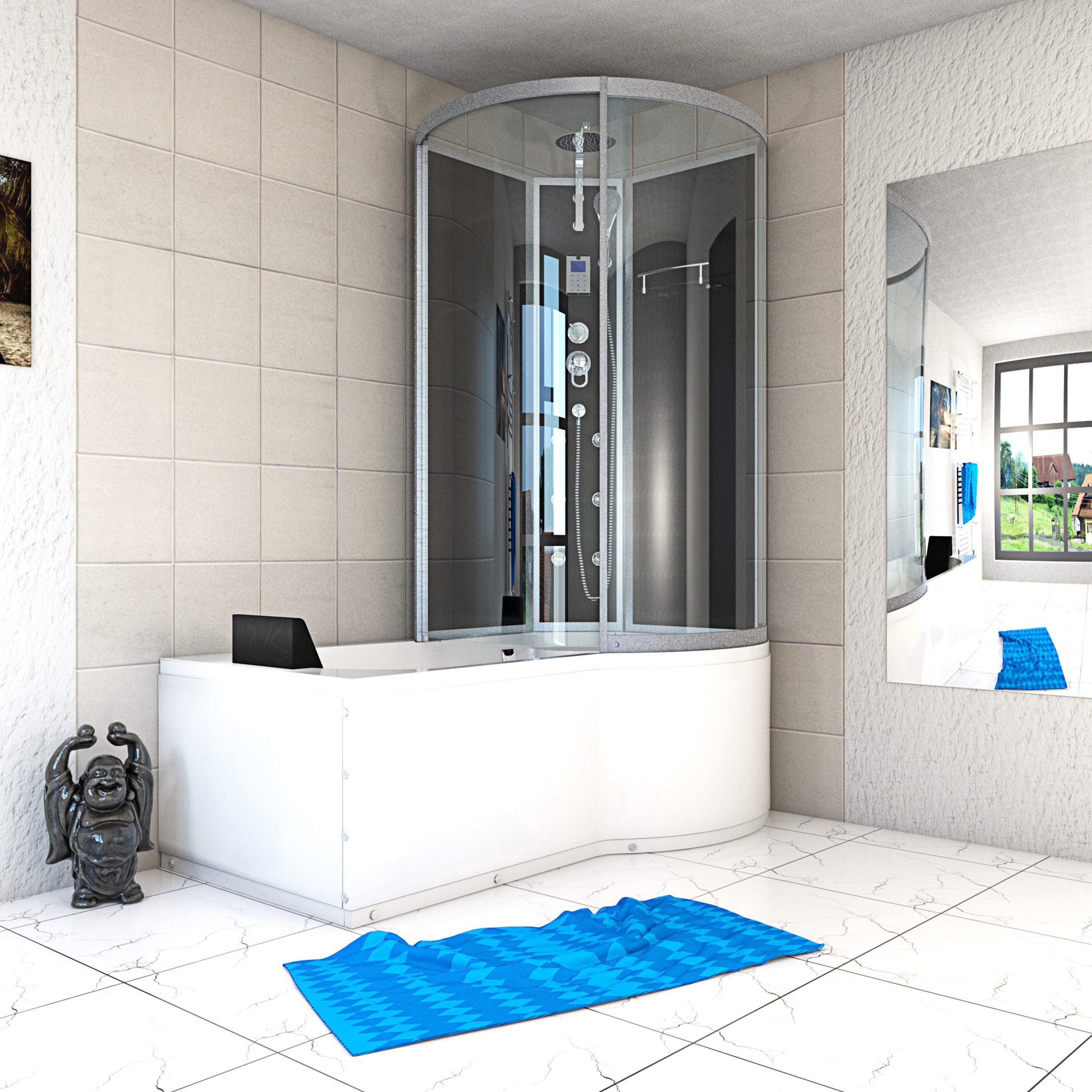 AcquaVapore Grossraumdusche Wanne Dusche Kombination sw K50-L31 170x100, Sicherheitsglas ESG, Moderner Touchscreen, Digitale Steuerung, Integrierte Wannen Beleuchtu
