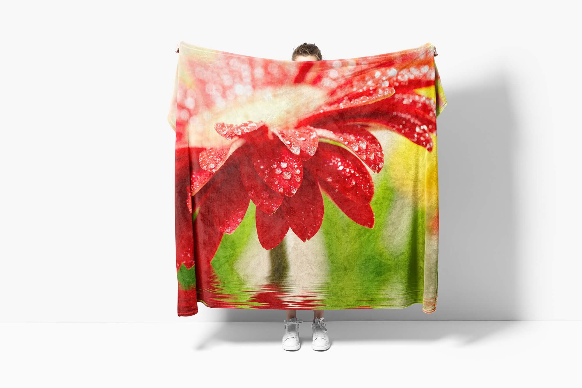 Art Sinus (1-St), Fotomotiv Strandhandtuch Rote Saunatuch Handtücher Handtuch W, mit Blume Blüte Handtuch Kuscheldecke Baumwolle-Polyester-Mix