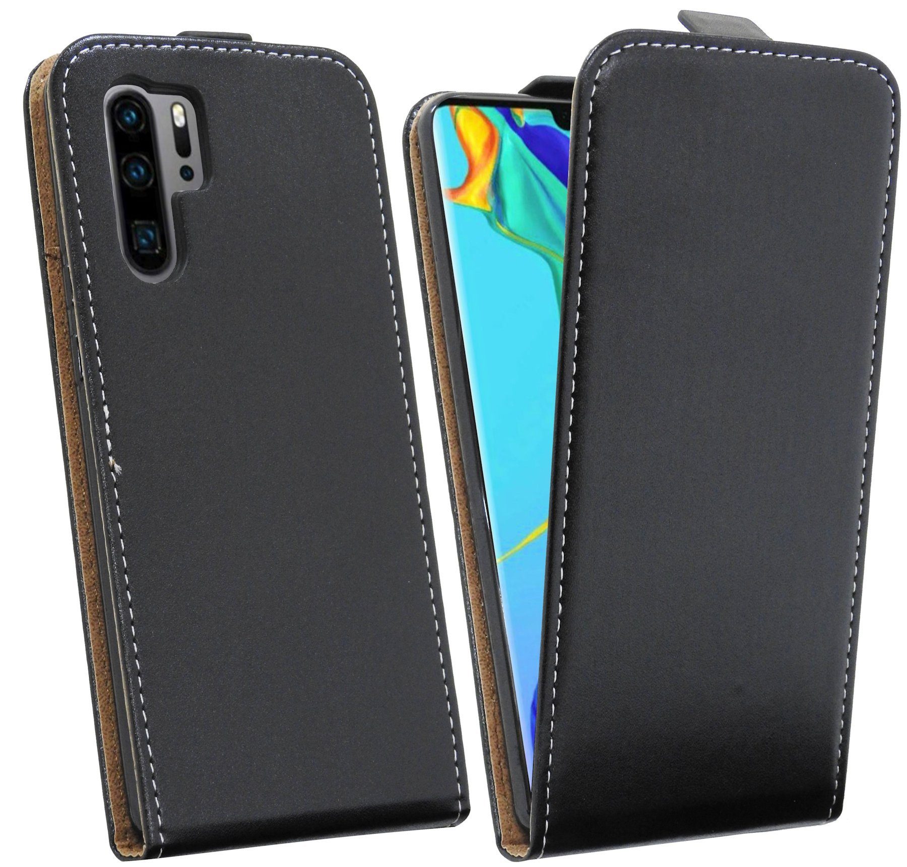 cofi1453 Handyhülle Flip Case für Huawei P30 Pro, Schutzhülle Handy Flip Cover Klapptasche Schwarz