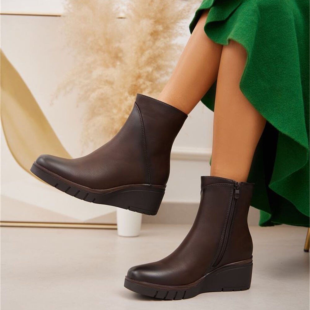 Ital-Design Modische Damen-Stiefeletten mit Komfort für Alltag und Freizeit Keilstiefelette (90649039) Keilabsatz/Wedge Stiefeletten in Dunkelbraun