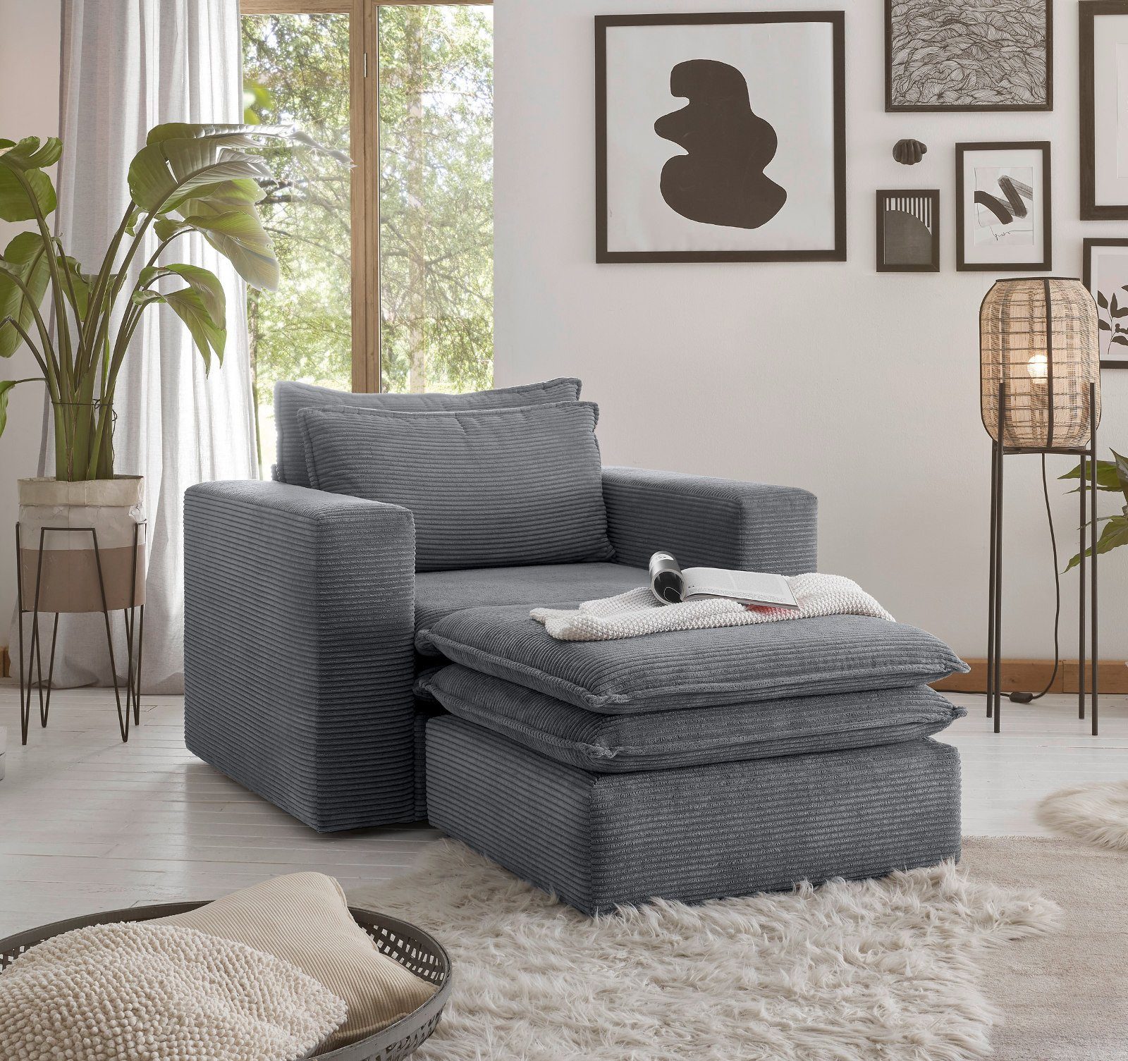Furn.Design Loungesessel Pesaro (Polstersessel mit Cordbezug, Breite 110 cm), wahlweise mit Hocker