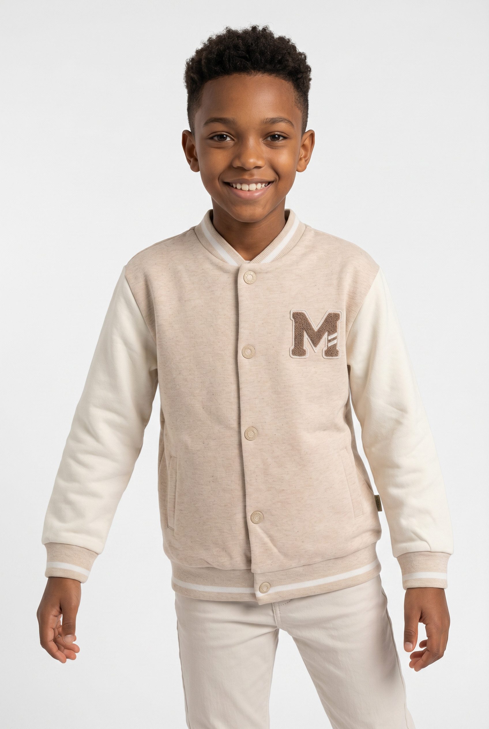 MAXIMO Sommerjacke (1-St) Beigemeliert, „M“-Stickerei, College-Style, Unisex, Kleinkind