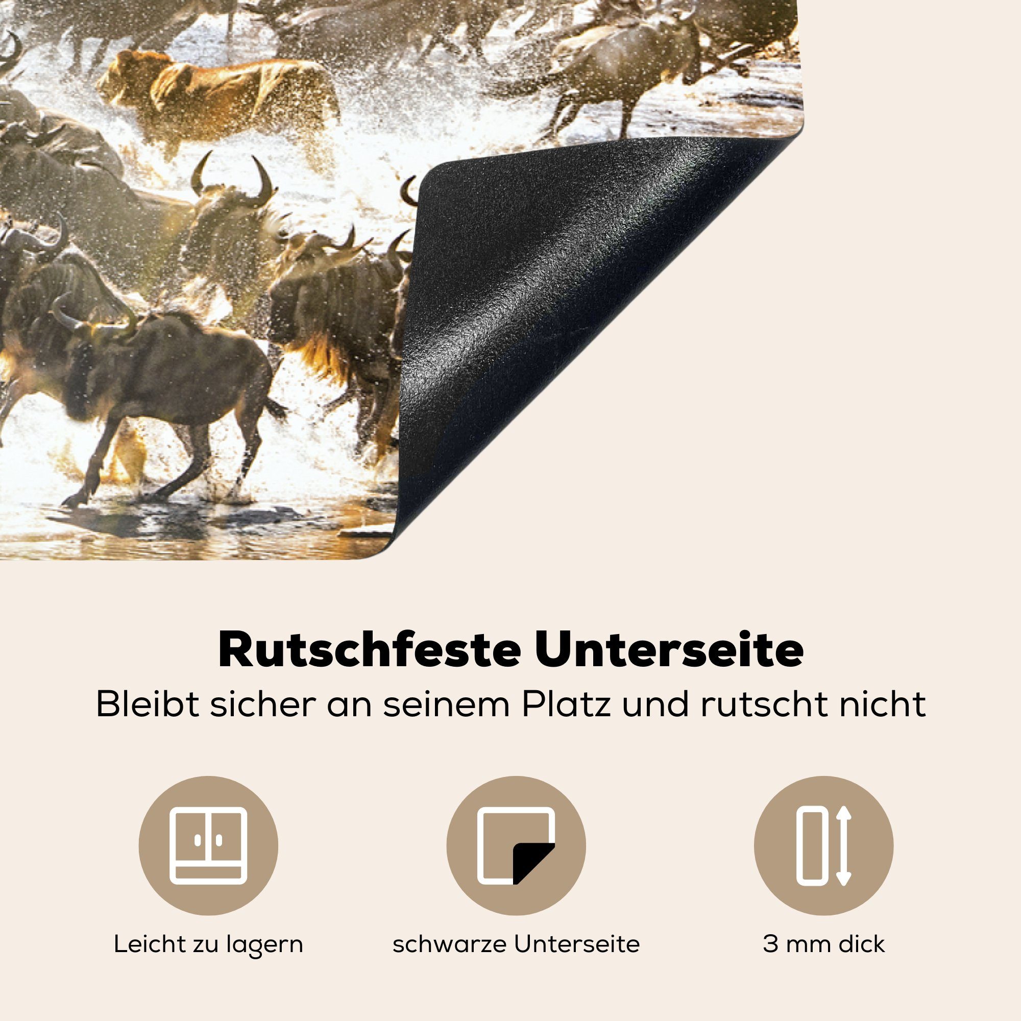 MuchoWow Herdblende-/Abdeckplatte Löwe Vinyl, Serengeti-Nationalpark, cm, 83x51 für tlg), küche Ceranfeldabdeckung, (1 Arbeitsplatte jagt Wildtiere im