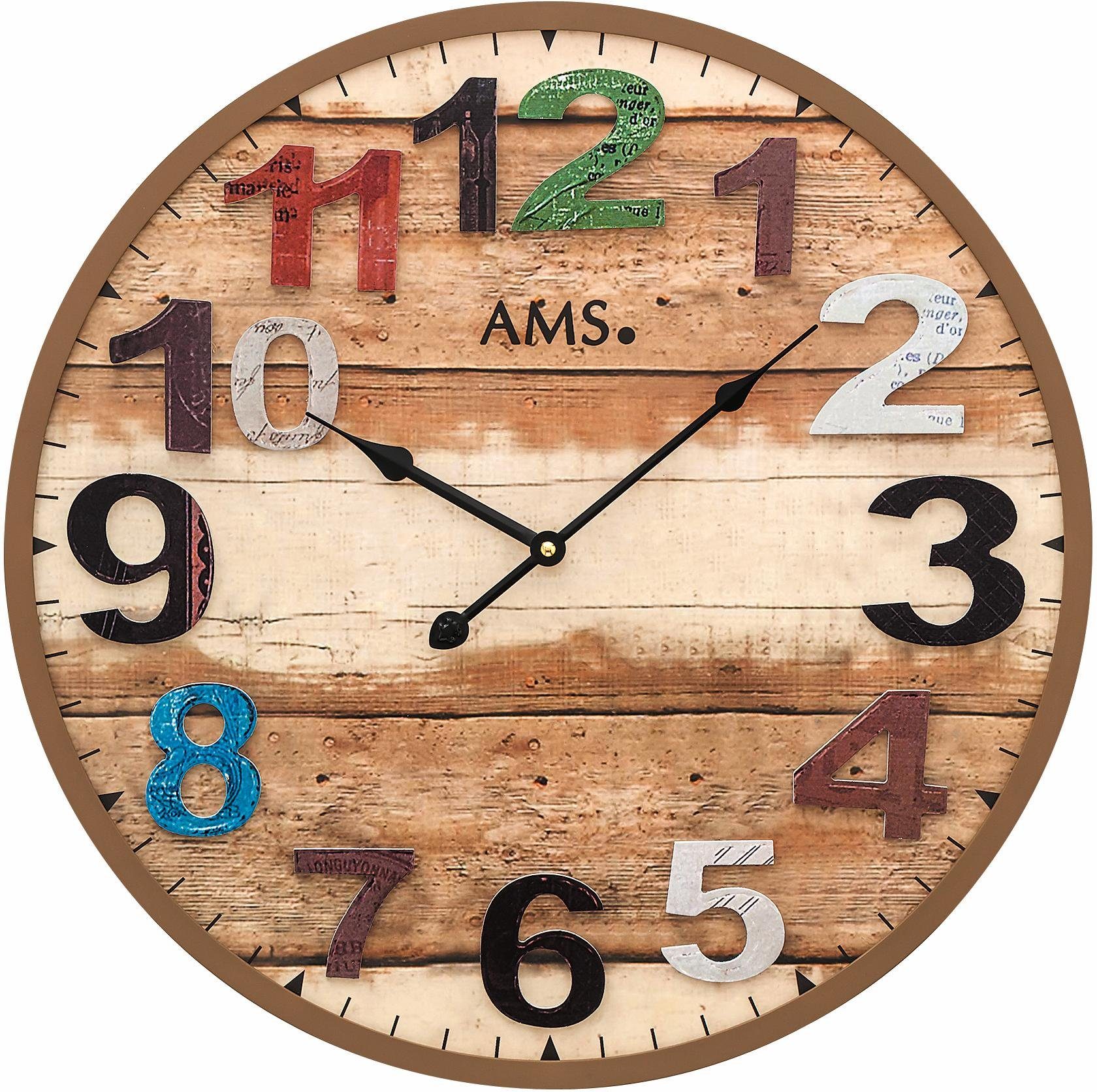 AMS Wanduhr W9539 (Quarzuhr,Holz,Wohnzimmer,Esszimmer,Küche,Arbeitszimmer,Büro,Flur)