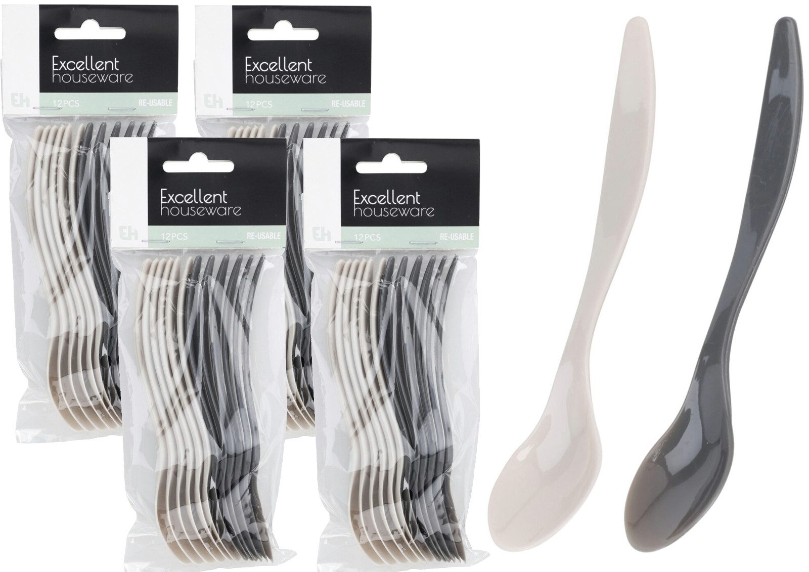 Koopman Eierlöffel Mehrweglöffel 14 cm Set Grau Bestecklöffel Plastik Küche (48 Stück), 48 Löffel, Mehrweglöffel, 14cm lang, Bestecklöffel, Kaffeelöffel