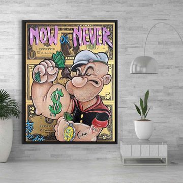 DOTCOMCANVAS® Leinwandbild Now or never, Leinwandbild Now or never Popeye Comic gold Wandbild Geldschein