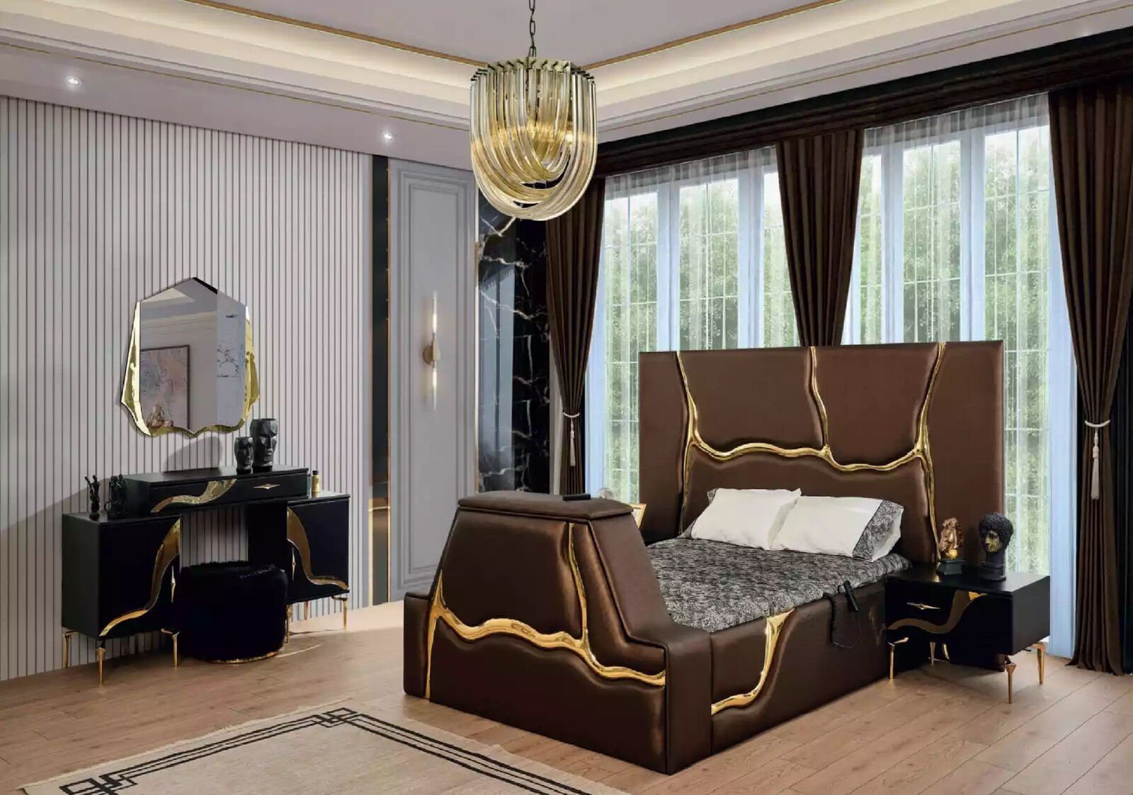 JVmoebel Bett Design Schlafzimmer Bett Ehe (1-tlg., Bett) Möbel Betten Polster Luxus Doppelbett