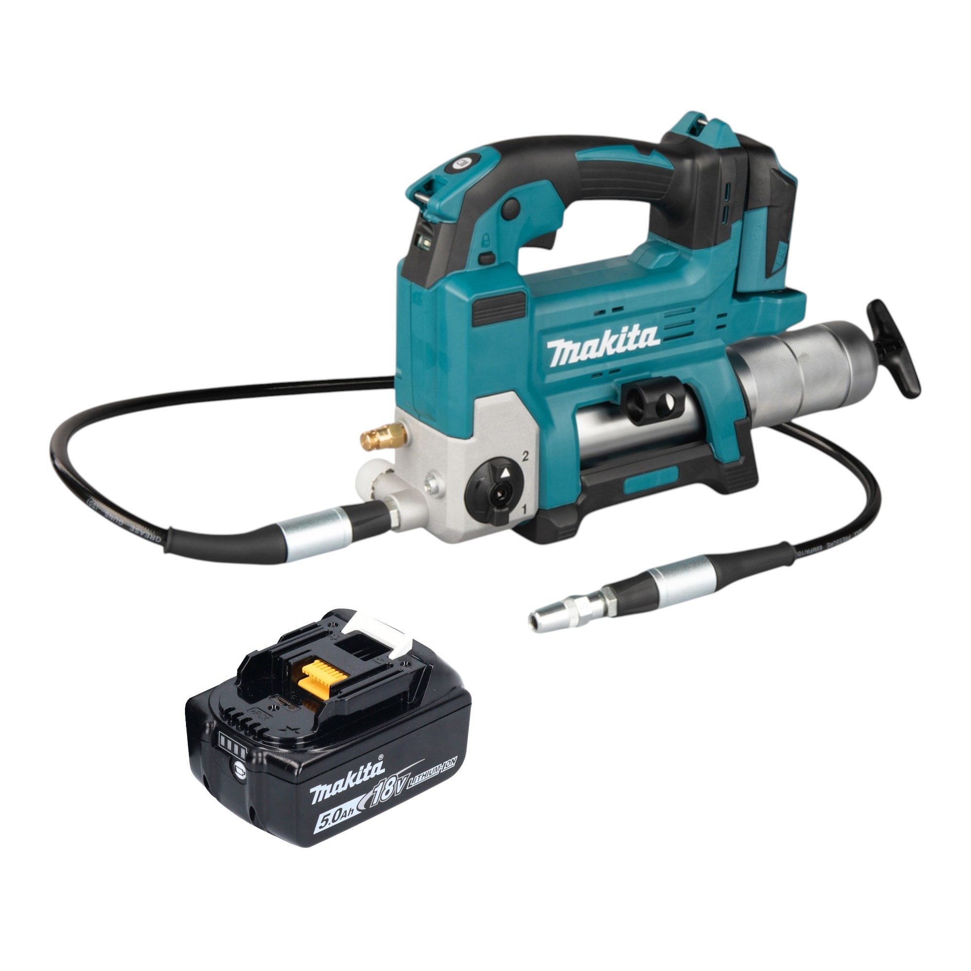 Makita Werkstattpresse DGP 180 T1 Akku Fettpresse 18 V 690 bar + 1x Akku 5,0 Ah