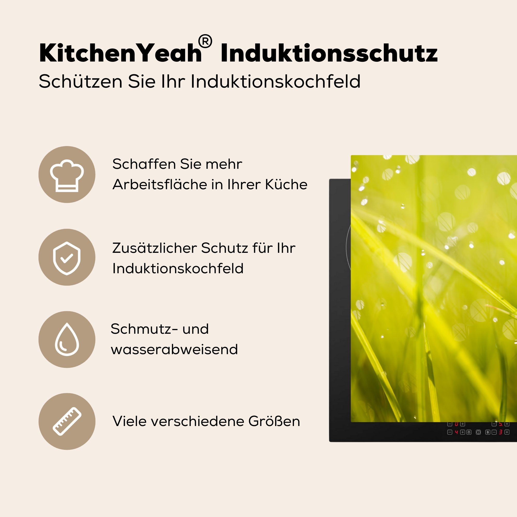die - MuchoWow Vinyl, Induktionskochfeld Gras cm, küche, (1 Grün, Grashüpfer Herdblende-/Abdeckplatte Schutz tlg), Ceranfeldabdeckung für 81x52 -