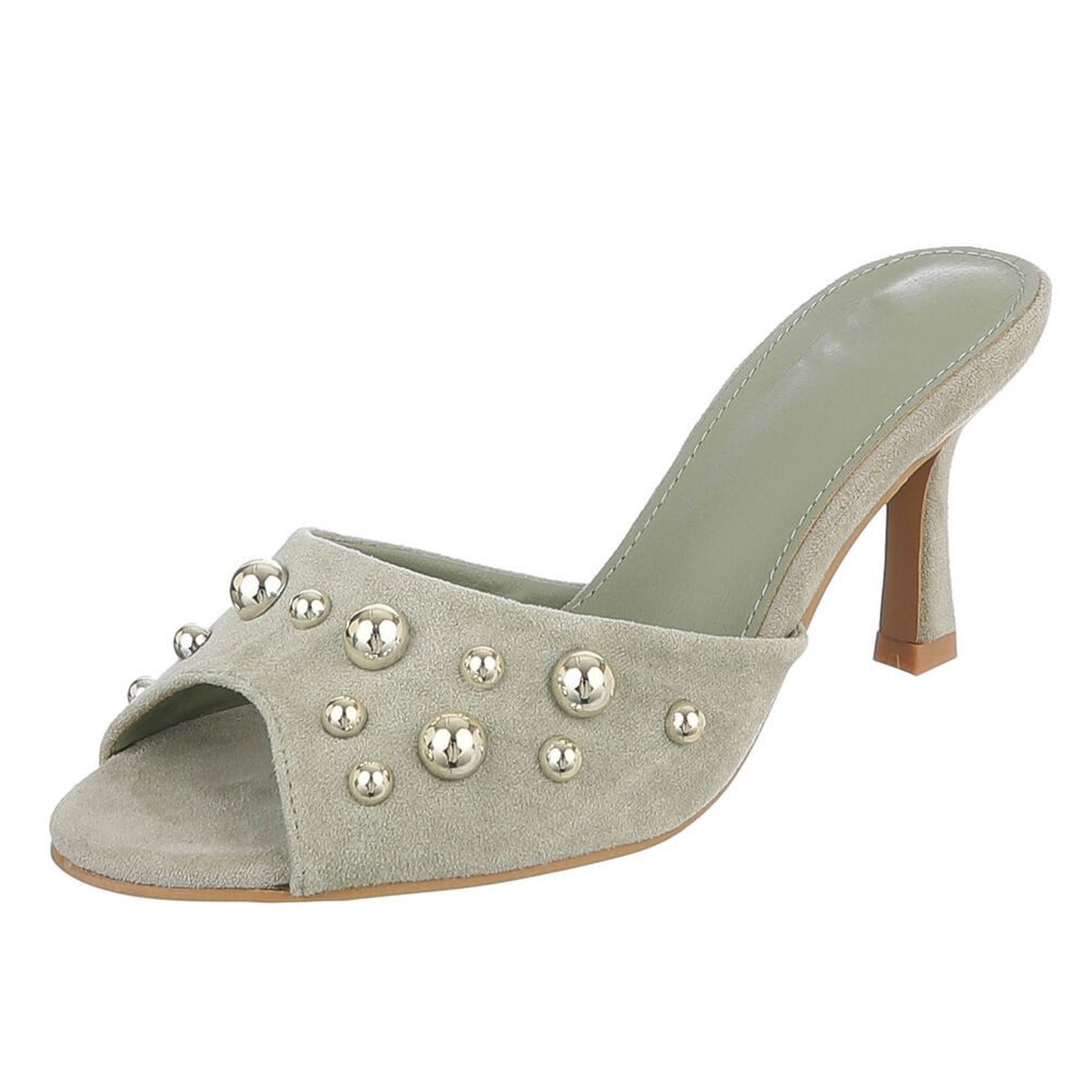 Ital-Design Damen Pantoletten Pumps mit Nieten und Stilettoabsatz Pantolette (91742658) Pfennig-/Stilettoabsatz Sandalen & Sandaletten in Hellgrün