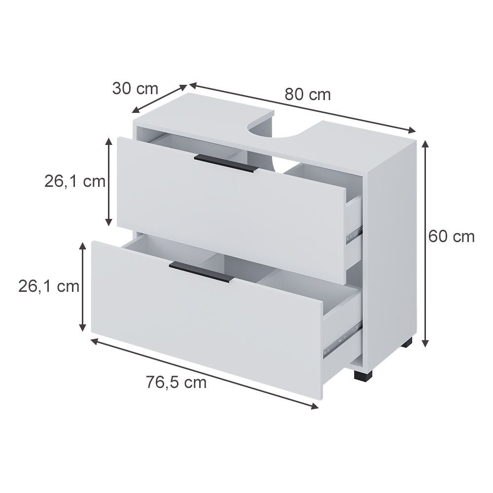 Vicco Waschbeckenunterschrank Alina, Weiß, 80 x 60 cm mit 2 Schubladen (1-St)