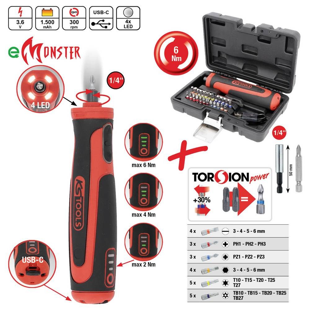 KS Tools Akku-Schrauber 515.6550 Akku-Schraubendreher, inkl. Bit-Set