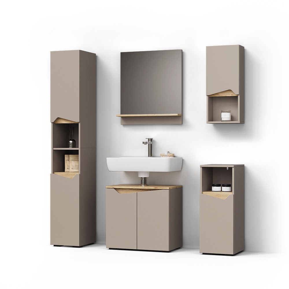 Livinity® Badmöbel-Set Timavo, Greige/Artisan-Eiche, 5 Teile günstig online kaufen