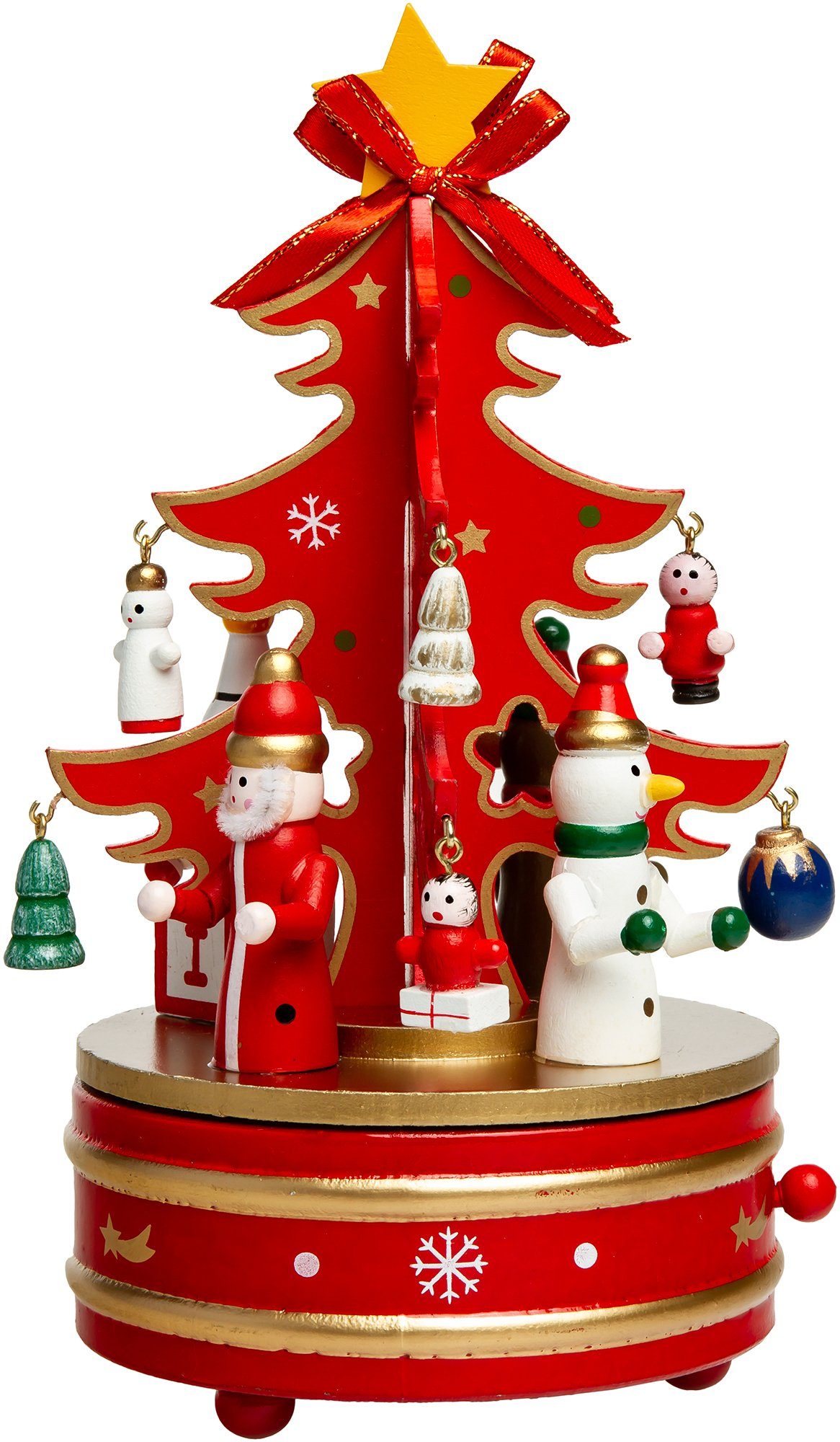 SIKORA Weihnachtsfigur SD03 Spieldose für Weihnachten aus Holz mit Tannenbaum Musik Stille Nacht rot