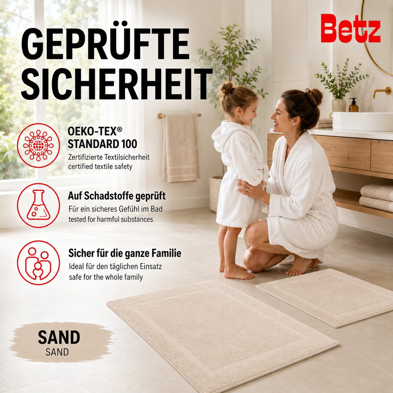 Betz Badematte 2 Stück Badvorleger Premium Badteppich Größe 50x70 cm, unbeschichtet, beidseitig nutzbar, beidseitig nutzbar, Baumwolle, Qualität 650g/m² – Bild 5 von 5